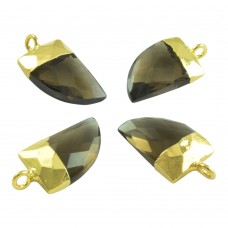 Smoky quarz tiger nail shape electro gold plated gemstone charm pendant